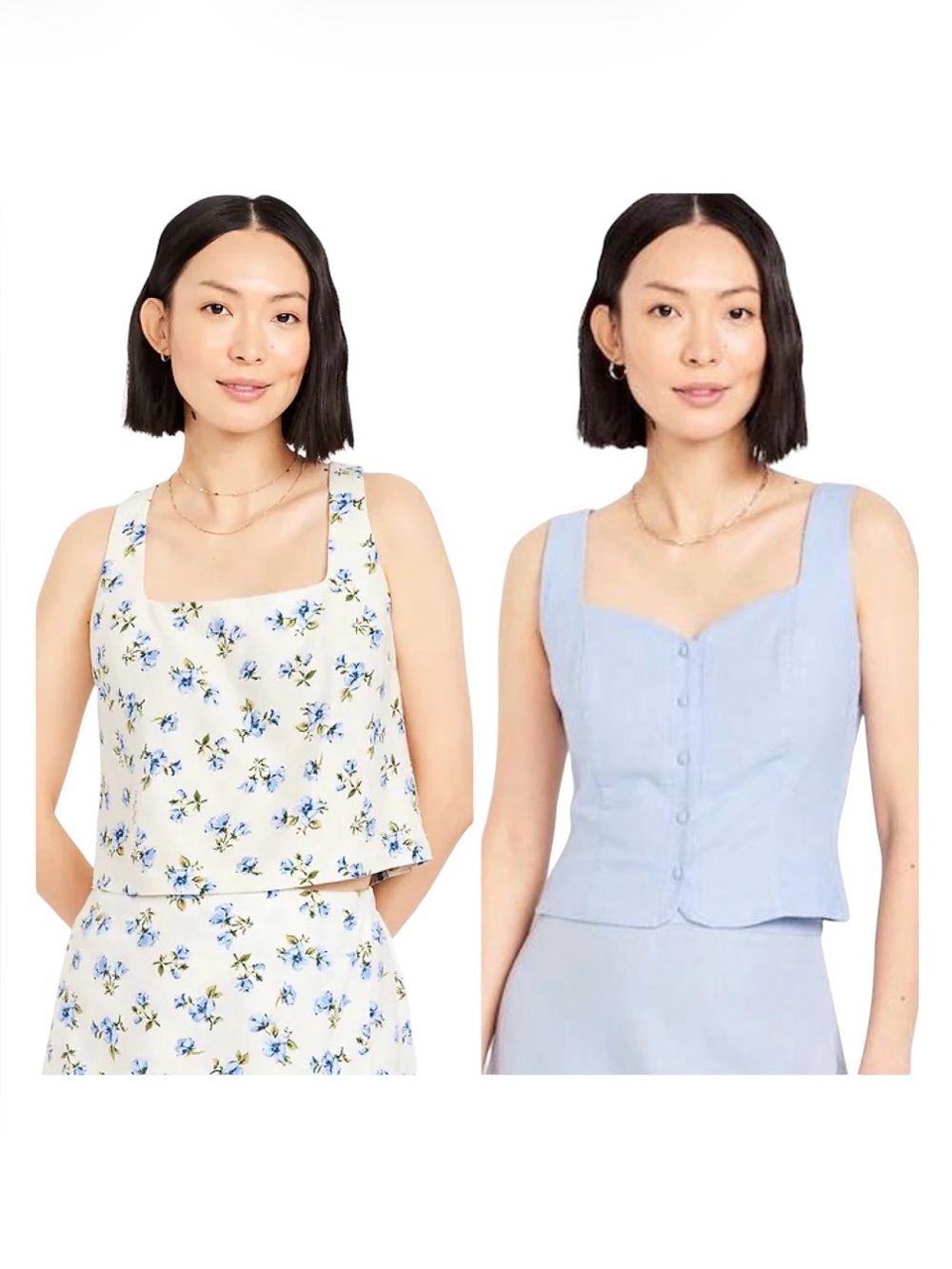 2 Old Navy Blue & Floral Cropped Tank Tops Cottagecore Women’s Size Small